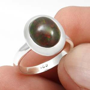 Bezel Setting Oval Cut Black Opal Gemstone Band Ring Crafted From 925 <b>Solid</b> Sterling <b>Silver</b> Available At Reasonable Price - Product Image 2