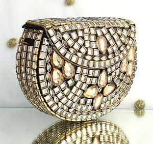 Sac de rangement vintage en métal pour femme, orné de perles Kundan, pochette de soirée pour mariage et fête, sac bandoulière, accessoire de sac à main - Product Image 5
