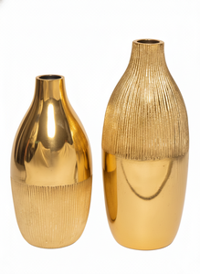 Luxury Ribbed Gold Metal <b>Flower</b> Vase Elegant Handcrafted Modern Home Decor Table Centerpiece <b>Single</b> Unit Only - Product Image 3