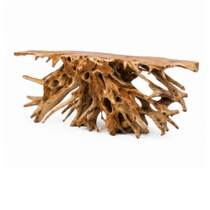 Table console ARTERRA en bois massif de teck rustique, écologique, faite à la main, bord naturel, moderne, organique, durable, facile à nettoyer - Product Image 2