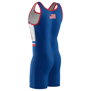 Combinaison de lutte imprimée blanche et bleue pour jeunes et hommes, uniforme de lutte en spandex, combinaison de musculation avec logo d'équipe, combinaison de gym - Product Image 6