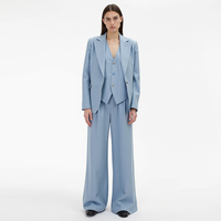 Ensemble tailleur pantalon et blazer 2 pièces sur mesure en mélange lin-coton bleu clair pour femme, coupe oversize, idéal pour le bureau et les occasions formelles