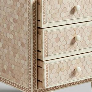 Mesa de Cajones con Incrustaciones de Hueso de ILAHI, Diseño Moderno con Detalles de Ágata, Almacenamiento de Tres Niveles, Mueble Portátil para el Hogar - Product Image 3