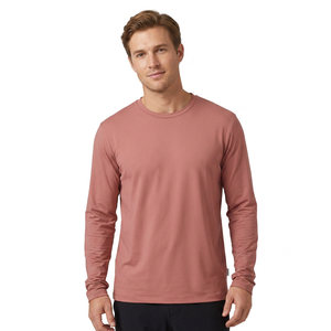 T-shirt à manches longues pour homme, coupe ajustée, couleur unie, col rond, tricoté en coton, vêtement décontracté, respirant, anti-rides, séchage rapide, écologique - Product Image 3
