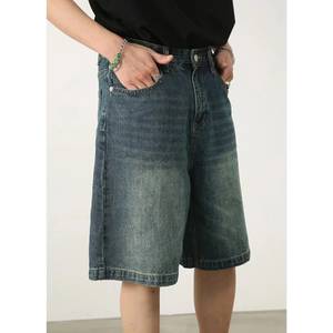 Bermuda en jean délavé taille haute pour homme 2026 – Style décontracté en toile de coton avec braguette boutonnée, couleur unie - Product Image 4