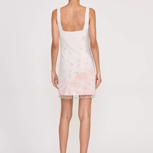 Robe de soirée courte à col halter en mousseline de soie, coupe droite drapée, ornée de pierres, cristaux, perles et paillettes, idéale pour les fêtes, antistatique - Product Image 1