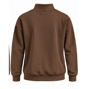Sweat-shirt à col montant pour femme, marron châtain, à manches longues, coupe ample, en polaire, col haut, décontracté, streetwear, mode hiver - Product Image 2
