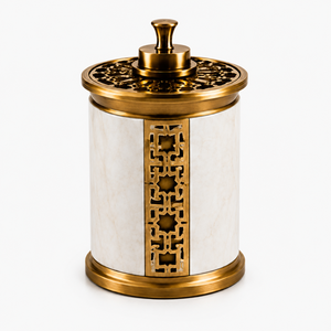 Brûleur d'encens arabe cylindrique Mabkhara en marbre blanc, doré, découpé au laser, pour Oud et Bakhoor, compatible charbon de bois - Product Image 1