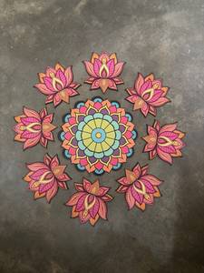 Handcrafted Pink Lotus MDF Wooden Rangoli Mandala Cutout Floor Placement Mat <b>Mandir</b> <b>Pooja</b> Room Diwali Tabletop Festive Art - Product Image 4