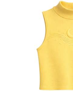 เสื้อกล้ามคอสูงสีเหลืองแบบร่องสำหรับผู้หญิง พร้อมลายดวงจันทร์นูน  แฟชั่นฤดูร้อนแบบไม่มีแขน  ผลิตตามสั่งจากโรงงาน - Product Image 2