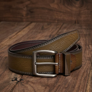 Ceinture décontractée en cuir marron uni pour homme avec double couture et boucle en laiton robuste, ceinture pour jeans - Product Image 6