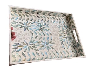 Mother of Pearl Inlay Tray Palawan Flower Lacquer <b>Coffee</b> Table Tray by blossom craft india - Product Image 2