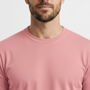 T-shirt décontracté RedFlix de luxe rose pastel, respirant, à manches courtes, en soie/coton, tissu jersey 240g, couleur unie pour homme - Product Image 5