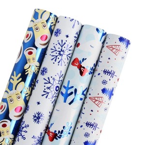 Custom Eco-Friendly Recyclable <b>Christmas</b> Gift Wrapping Paper Roll Reindeer Snowflakes Bow Ties <b>Trees</b> Metallized PE Coated Double - Product Image 1