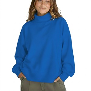 เสื้อสเวตเตอร์คอเต่าทรงโอเวอร์ไซส์สำหรับผู้หญิง สีพื้น ผ้าถักนิตติ้งจากฝ้ายผสมใยไผ่ ระบายอากาศได้ดี เหมาะสำหรับใส่ในฤดูใบไม้ร่วง - Product Image 3