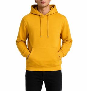 Sweat-shirt à capuche unisexe jaune, coupe ample, décontracté, en molleton tricoté, couleur unie, avec poches, pour l'hiver, polyester/coton - Product Image 2