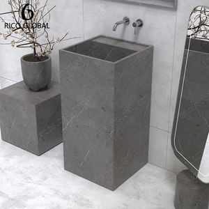 Vasque de salle de bain carrée RICO GLOBAL, design minimaliste, finition foncée, drain en acier inoxydable - Product Image 6
