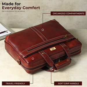 Sac pour ordinateur portable en cuir véritable de qualité supérieure WRIZA pour hommes |   Sac messager de voyage d'affaires de luxe durable de 15,6 pouces avec bandoulière réglable - Product Image 1