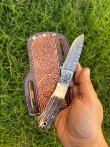 Cuchillos de caza de Damasco al por mayor en stock con funda, opción de mezcla, grado DIY, OEM, personalizables, para caza y camping - Product Image 5