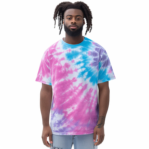 T-shirt à manches courtes tie-dye pour homme, coupe classique, col rond, jersey de coton, style décontracté, motif bleu rose violet - Product Image 1