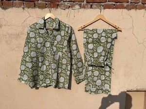 ชุดนอนผ้าฝ้ายลายบล็อกพิมพ์สไตล์ปานามา ชุดลำลองโบโฮพร้อมกระเป๋า - Product Image 1