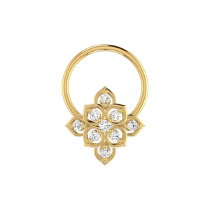 AJRETAIL - Pin Nasal Étnico de Moda en Oro de 14K con Flor y Diamante de Corte Brillante Redondo de 0.04 Ct, Certificado GIA, Color HI, Claridad VS-SI - Product Image 1