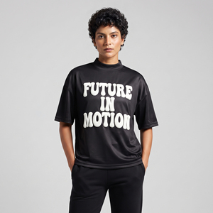 T-shirt à col montant et imprimé bouffant pour femme, épaules tombantes, léger, 100 % polyester, imprimé bouffant, pour l'été - Product Image 6