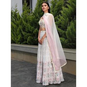Espléndido blanco roto Georgette boda Lehenga Choli elegante y Elegante ropa de novia - Product Image 5