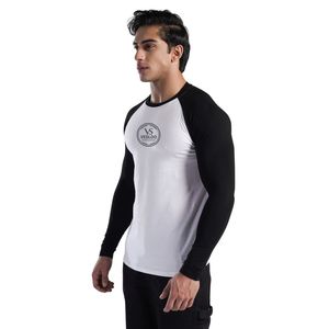 Men's Light Grey Body with Navy Sleeves Performance T-Shirt Premium Cotton Breathable Gym Fitness Casual Wear OEM ODM Wholesale - Product Image 4
