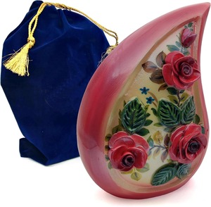 Urna Funeraria Rosa en Forma de Lágrima con Diseño de Corazón Rojo para Guardar Cenizas de Adultos, Hermosa Urna Conmemorativa en Forma de Lágrima - Product Image 4