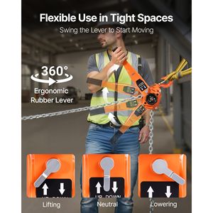 Palans à chaîne manuels robustes, capacité 1,5T/3300LBS, levage 20FT, chaîne en acier allié G80, conception à double poulie mécanique - Product Image 3