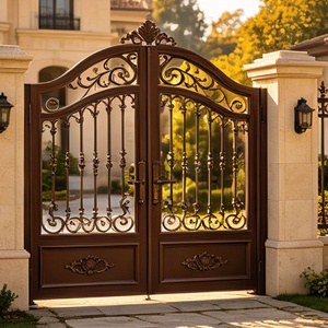 Luxury Wrought Iron Steel Exterior Doors Double Entry High Quality Anti-Theft Durable Modern Fiberglass Outdoor Decoration Villa - Product Image 3