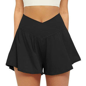 กางเกงขาสั้นกีฬาผู้หญิงแบบ 2 in 1 ทรงครอสโอเวอร์ ผ้าพลิ้ว ใส่สบาย มีกระเป๋า ผ้ายืดสแปนเด็กซ์ ทรงกระโปรงผีเสื้อ เหมาะสำหรับเทนนิส โยคะ และออกกำลังกายที่ยิม - Product Image 2