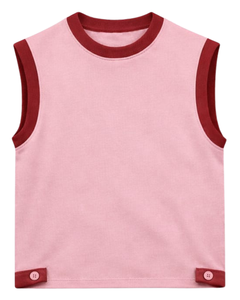 Men <b>Light</b> Pink Sleeveless Tank Top And Shorts Set Casual Summer Cotton Outfit Red Trim Drawstring Two Piece Set Stylish Fit - Product Image 1