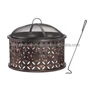 Outdoor Copper Fire Pit with Mesh and Copper Cover Iron Garden Wood Burning <b>Oven</b> Including Poker Accessory - Product Image 1