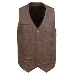 Herren Vintage Braun Echtleder V-Ausschnitt Einreihige Weste mit Taschen – Hochwertige Großhandelsware vom Hersteller - Product Image 1