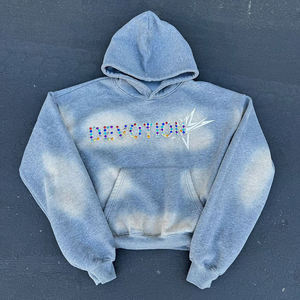 Sweat à capuche personnalisé en molleton 100% coton, délavé à l'acide, avec strass, écologique, épais pour l'hiver, marque privée, logo et couleur personnalisés - Product Image 3