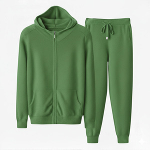 Men's luxury knit tracksuit. Full-zip hoodie and drawstring <b>joggers</b>. Soft. breathable textured fabric. Athletic fit. - Product Image 2