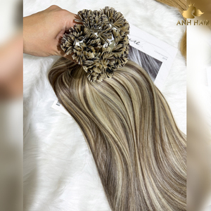 Extensiones de Cabello Piano Highlight Ash Blonde Brown, Punta Plana, Sedosas, Brillantes, Doble Trama, 100% Cabello Humano Vietnamita - Product Image 3