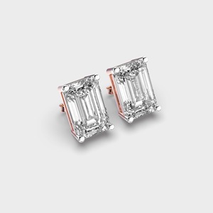 IGI Certified Lab Grown <b>Emerald</b> Cut Diamond <b>Stud</b> Earrings 9K Yellow / White / Rose Gold Solitaire Diamond Earrings - Product Image 2