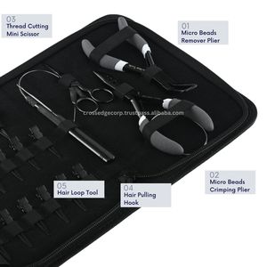 Kit d'outils d'extension de cheveux avec étui aiguille à coudre pince à coiffer en acier inoxydable noir mat avec pinces de sectionnement ciseaux - Product Image 5