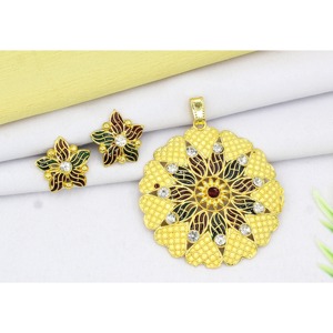 Pendant Gold Plated Brass Alloy Designer With Earring Chain Pendant Set Trendy Traditional Export Designer Jewelry Pendants - Product Image 2
