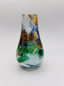 Jarrón de Vidrio Fundido Hecho a Mano |   Escultura de Arte Abstracto Colorida, Jarrones de Resina en Azul, Verde y Amarillo - Product Image 3