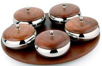 Ensemble de condiments en bois avec couvercles, style traditionnel, vaisselle, ensemble de 5 plats de service