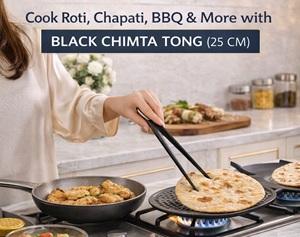 Black Stainless Steel <b>Kitchen</b> Chimta <b>Tong</b> | Heat Resistant Cooking <b>Tongs</b> 25 cm | Rust Proof Oven/Dishwasher Safe Food Grip Tool - Product Image 3