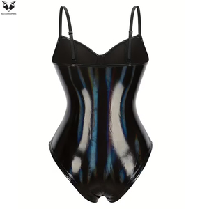 OEM DM Service New Arrival Customized Wholesale Rate New Trendy Holographic PU <b>Leather</b> Slim Fit <b>Bodysuit</b> Women Party Wear - Product Image 3