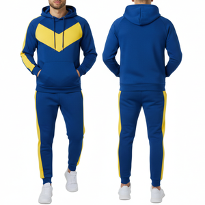 Ensemble de survêtement pour homme - Bleu et jaune doré - Sweat à capuche raglan - Vêtements de sport pour l'entraînement et la gym - Product Image 4
