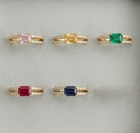 Bague double bande en or jaune 14 carats avec saphir bleu naturel et diamants naturels, bijoux de luxe pour les occasions de mariage et de fête