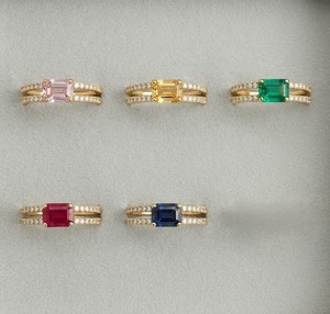 Luxury Fine Jewelry Natural Blue Sapphire & Natural <b>Diamonds</b> Double-Band <b>Ring</b> for wedding & party occasions in 14KT Yellow Gold - Product Image 4