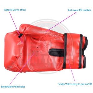 Gants de boxe pour enfants en cuir PU souple et léger, couleur contrastée noir et rouge, impression de logo personnalisée, 16 oz - Product Image 5